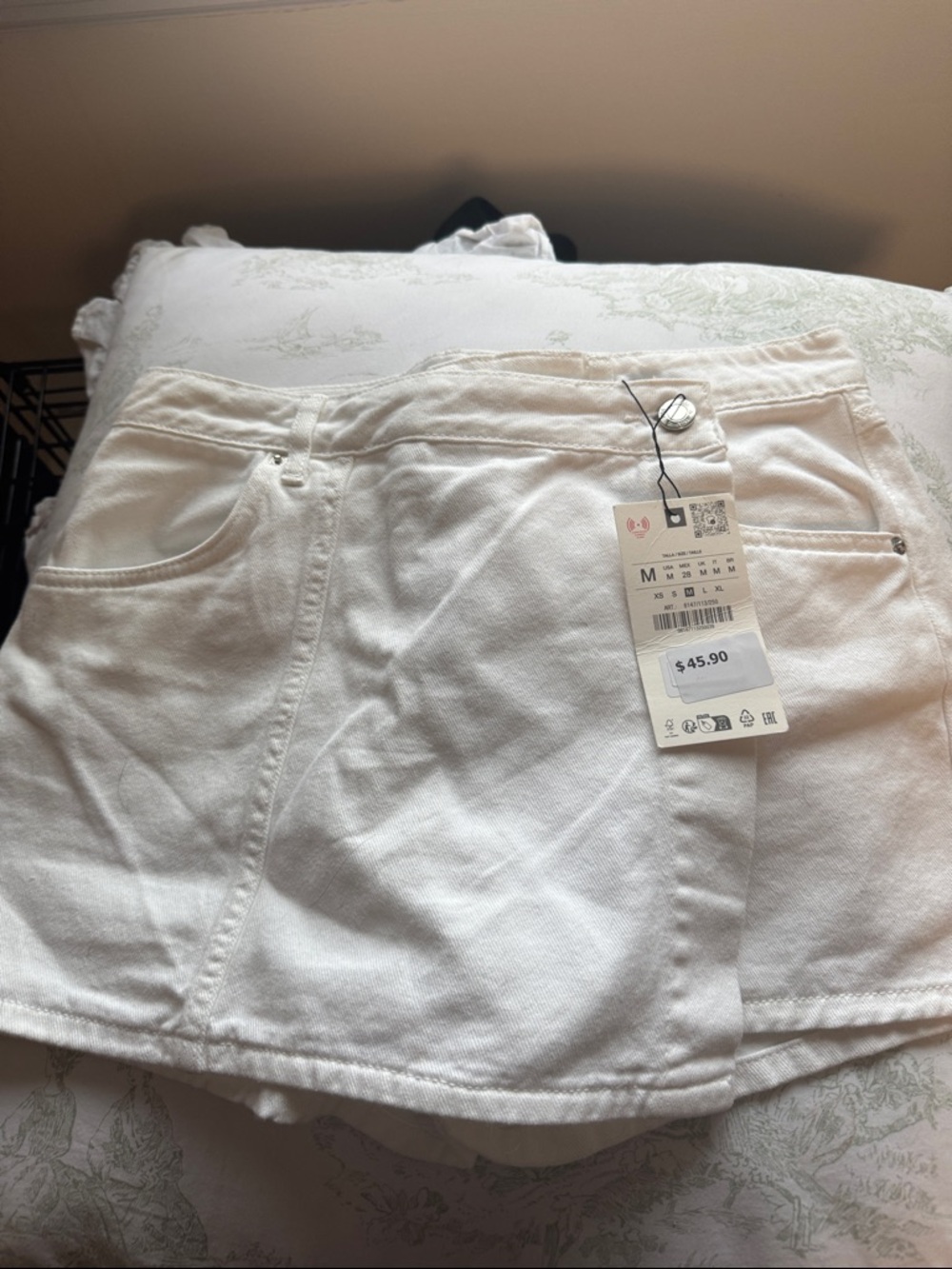 ZARA NWT White Denim Mini Skort with Front Panel